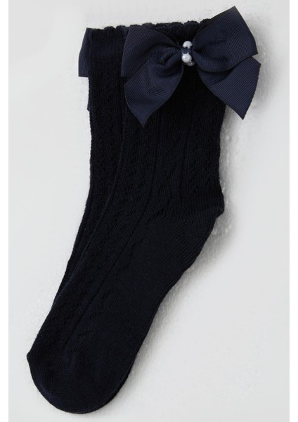Kız Çocuk File Soket Çorap Fiyonk Aksesuarlı Incili 5-8 Yaş, Lacivert modelleri