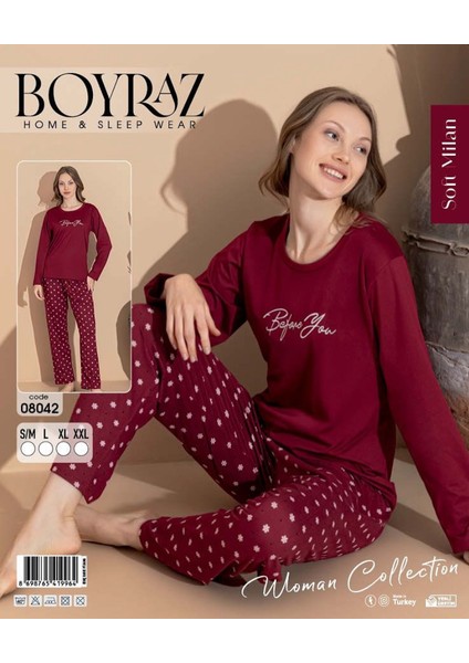 Sendy Kumaş Kadın Uzun Kol Pijama Takımı 08042