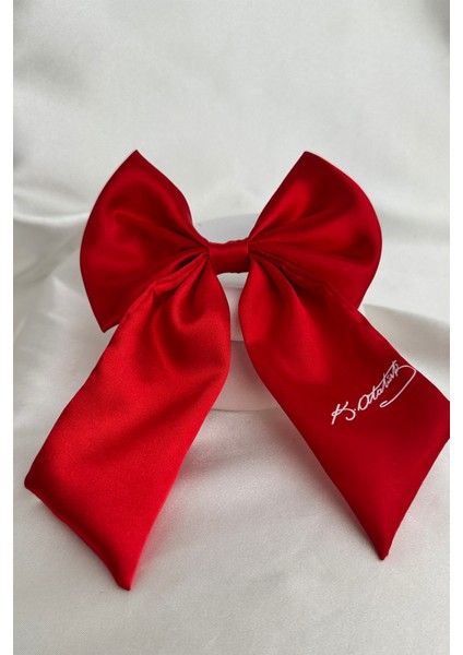 Kırmızı Saten Kemal Atatürk Imzalı Fiyonk Toka (14CM) fiyatları