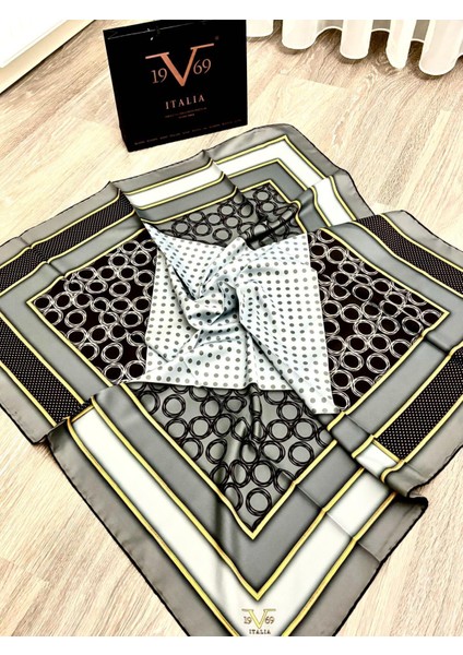 19V69 ITALIA Gri Mavi Twill Eşarp Gold Seri 90X90 cm Eşarp