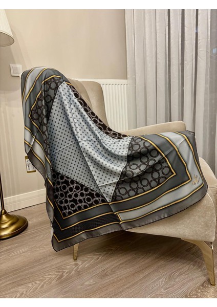 19V69 ITALIA Gri Mavi Twill Eşarp Gold Seri 90X90 cm Eşarp modelleri