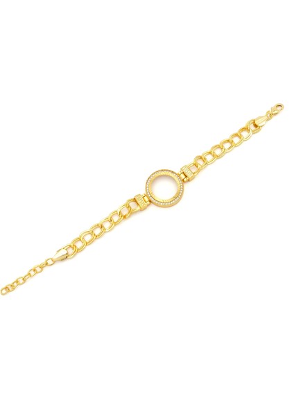 Altın Kaplama İmitasyon Zirkon Taşlı Desenli Figaro Model Çeyrek Çerçeve Bileklik BLK-1160