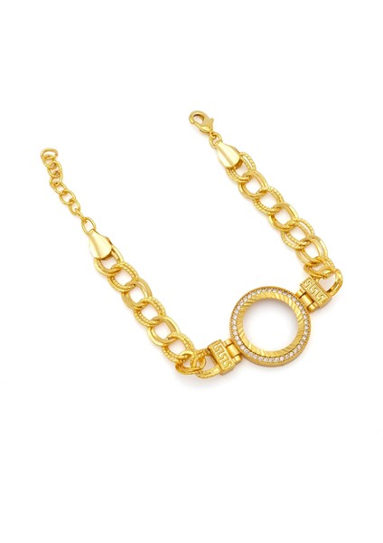 Altın Kaplama İmitasyon Zirkon Taşlı Desenli Figaro Model Çeyrek Çerçeve Bileklik BLK-1160 fiyatları