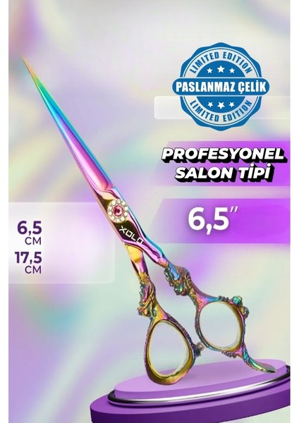 Rainbow XLQ502A Profesyonel Düz Makas 17 cm Paslanmaz Çelik Işlemeli Tasarım