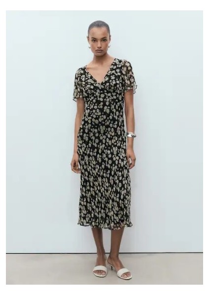 Çiçek Desenli Düz Kesim Midi Elbise fiyatları