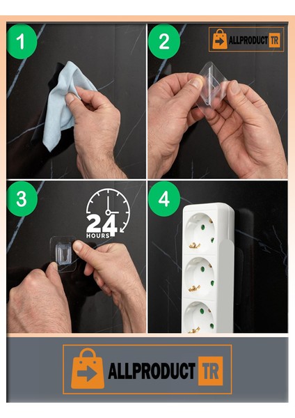 Şeffaf Geçmeli Klips Askı – Çift Taraflı Yapışkanlı, Delmeden Eşya Sabitleme ve Duvar Montaj Aparatı