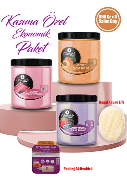 Ekonomik Set 800GR x 3 Adet Batık ve Çilek Bacak Için Peeling ve Uygulama Için Doğal Kabak Lifi.