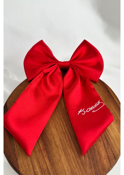 Kırmızı Saten Kemal Atatürk Imzalı Fiyonk Toka (14CM) indirimleri