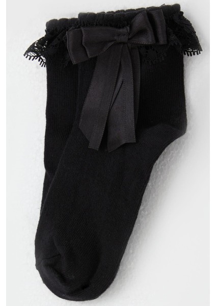 Kız Çocuk Soket Çorap Dantelli Fiyonk Detaylı 3-12 Yaş, Siyah modelleri