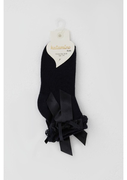 Kız Çocuk Soket Çorap Dantelli Fiyonk Detaylı 3-12 Yaş, Lacivert fiyatları