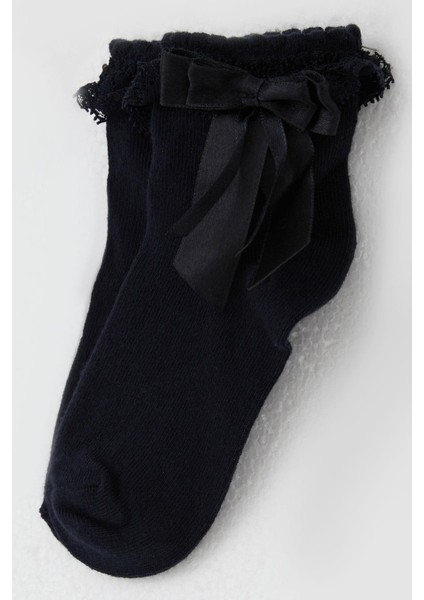 Kız Çocuk Soket Çorap Dantelli Fiyonk Detaylı 3-12 Yaş, Lacivert modelleri
