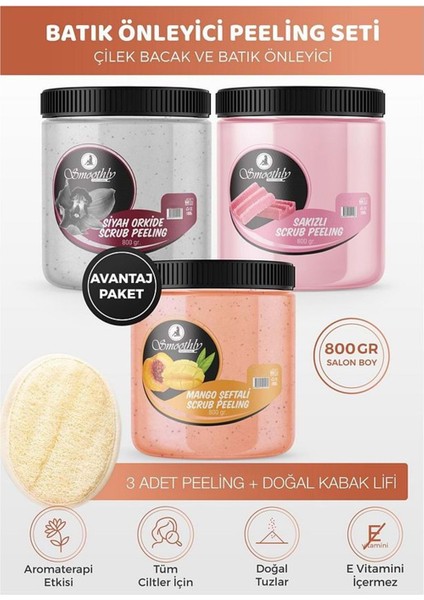 Peeling Avantaj Seti 800GR x 3 Adet Batık Için Peeling Uygulama Için Doğal Kabak Lifi