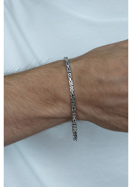 925 Ayar Gümüş Erkek Kare Kral Zincir Bileklik Künye Erkeğe Sevgiliye Hediye MSB15