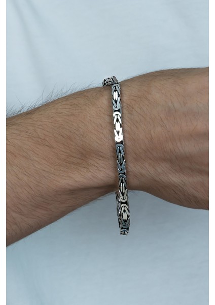 925 Ayar Gümüş Erkek Kare Kral Zincir Bileklik Künye Erkeğe Sevgiliye Hediye MSB15