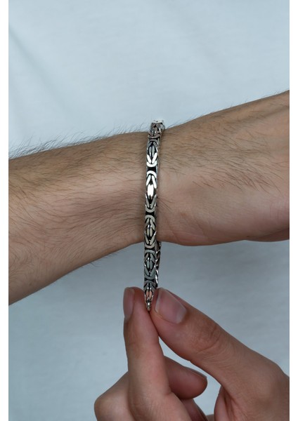 925 Ayar Gümüş Erkek Kare Kral Zincir Bileklik Künye Erkeğe Sevgiliye Hediye MSB15