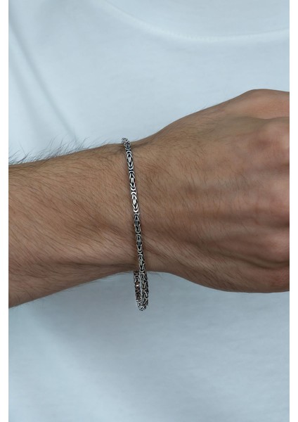 925 Ayar Gümüş Erkek Kare Kral Zincir Bileklik Künye Erkeğe Sevgiliye Hediye MSB15