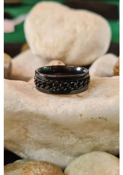 Ortası Dönebilen Zincirli Erkek Kadın Anti-stres Çelik Alyans Yüzük CL43