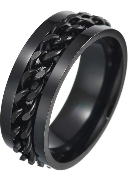 Ortası Dönebilen Zincirli Erkek Kadın Anti-stres Çelik Alyans Yüzük CL43