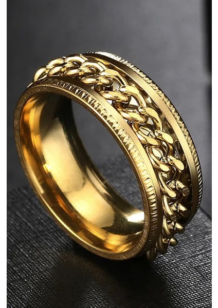 Ortası Dönebilen Zincirli Erkek Kadın Anti-stres Çelik Alyans Yüzük CL43