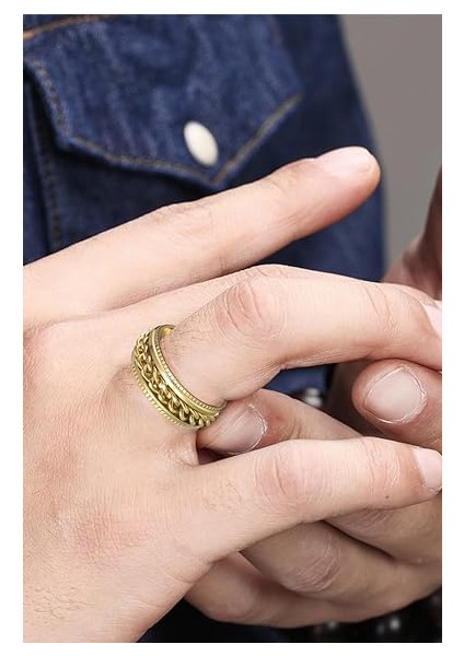 Ortası Dönebilen Zincirli Erkek Kadın Anti-stres Çelik Alyans Yüzük CL43