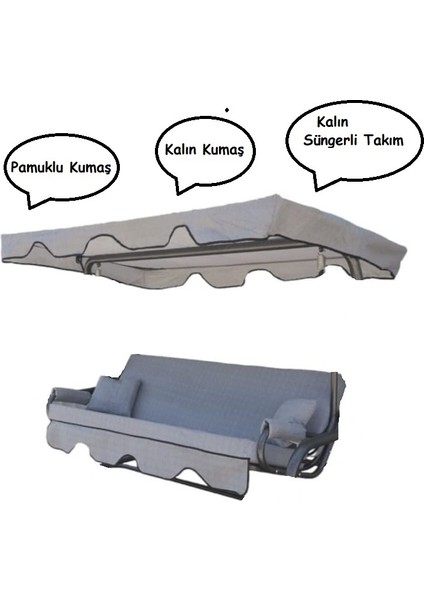 Süngerli 3 Kişilik Salıncak Minder Seti (Pamuklu Kumaş)-Gri YENİ fiyatları