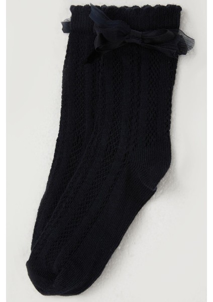 Kız Çocuk File Soket Çorap Bilek Kısmı Fiyonk Aksesuarlı 7-8 Yaş, Lacivert modelleri