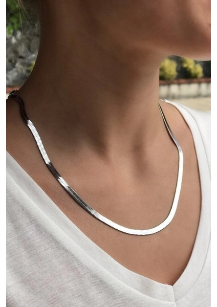 Italyan Yassı Yılan Balık Sırtı Model Paslanmaz Çelik Kolye SCB25K