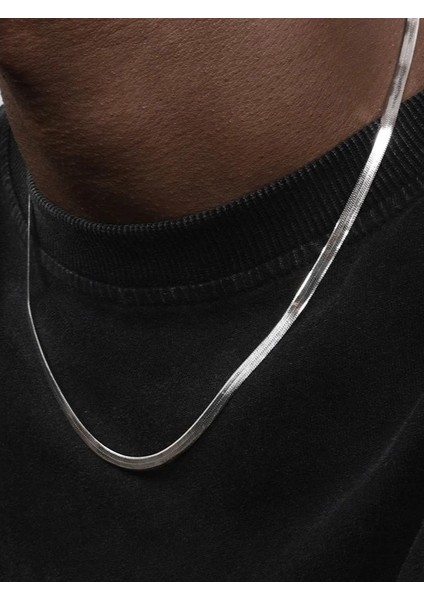 Italyan Yassı Yılan Balık Sırtı Model Paslanmaz Çelik Kolye SCB25K