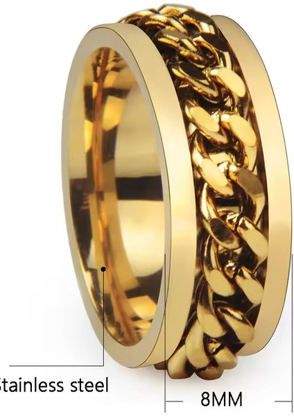 Ortası Dönebilen Zincirli Erkek Kadın Anti-stres Çelik Alyans Yüzük CL43