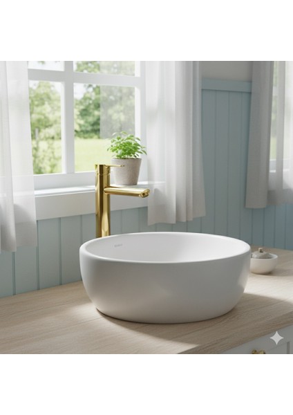 TUA Armatur Yüksek Lavabo Bataryası Çanak Lavabo Bataryası Altın Gold Banyo Musluk