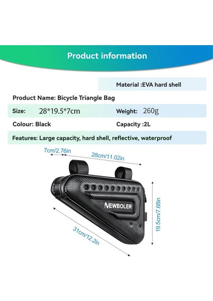 Newboler Su Geçirmez Bisiklet Üçgen Çantası 2l Dağ Bisikleti ve Yol Bisikleti (Yurt Dışından) fiyatları