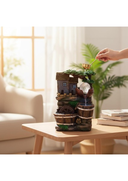 Işıklı Mini Su Değirmeni Şelale Ev Dekoru – Masaüstü Feng Shui Su Şelalesi Süs Objesi fiyatları