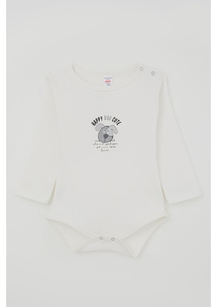Erkek Bebek Çıtçıtlı Zıbın Body Sevimli Köpekçik Baskılı 9 Ay-3 Yaş, Ekru fırsatları