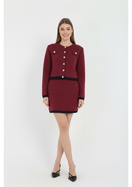 Kadın Hırka Etekli Takım Düğmeli Takma Cepli Düğmeli Takım