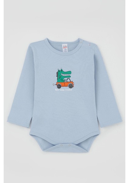 Erkek Bebek Çıtçıtlı Zıbın Body Şoför Timsahcık Baskılı 9 Ay-3 Yaş, Açık Mavi fırsatları