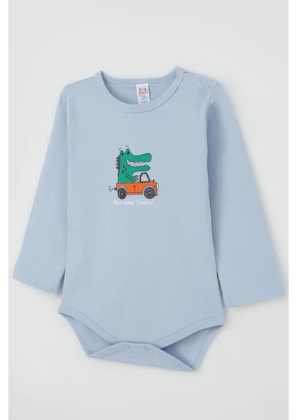 Erkek Bebek Çıtçıtlı Zıbın Body Şoför Timsahcık Baskılı 9 Ay-3 Yaş, Açık Mavi