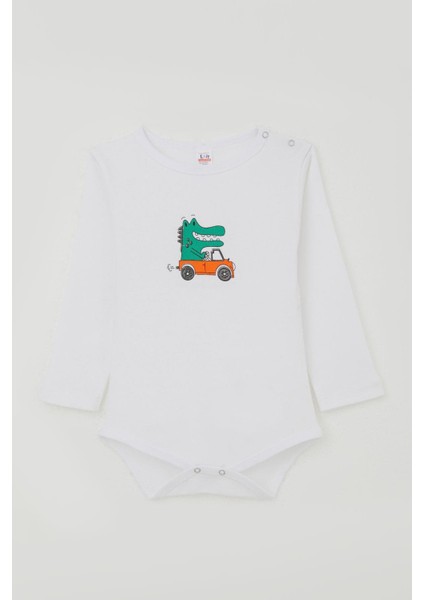 Erkek Bebek Çıtçıtlı Zıbın Body Şoför Timsahcık Baskılı 9 Ay-3 Yaş, Ekru fırsatları