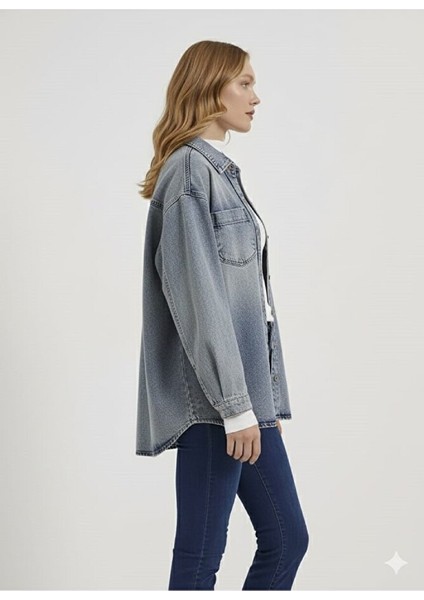 Kadın Dar Kalıp Önü Düğmeli Taşlanmış Çift Cep Uzun Günlük Kot Ceket fırsatları