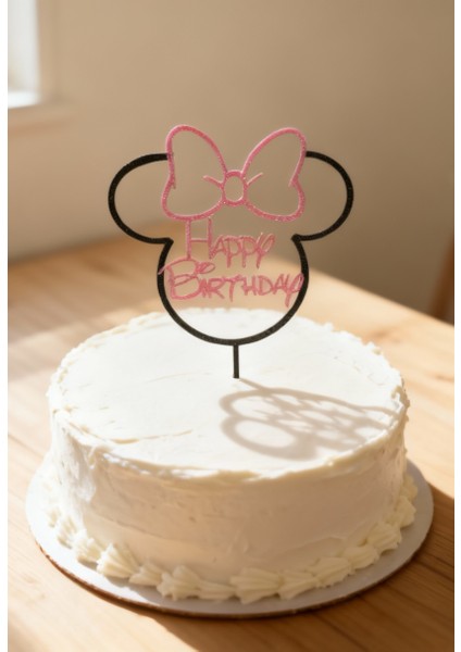 Happy Birthday Yazılı Pembe Fiyonklu Doğum Günü Pasta Süsü - Parti Pastası Topper fiyatları