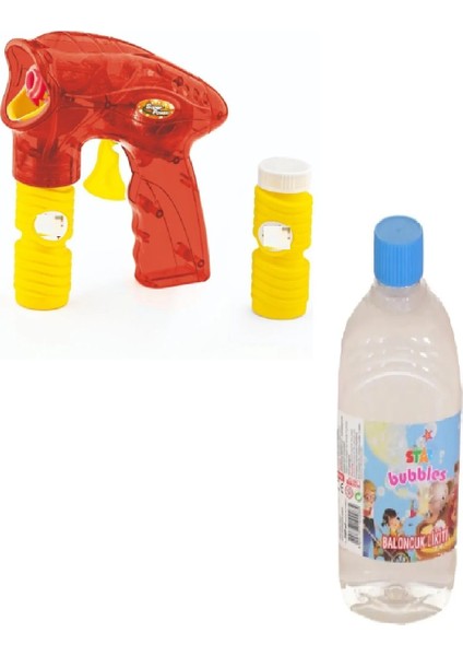 Işıklı Gırgırlı Köpük Tabancası ( Kırmızı) - Köpük Baloncuk Likiti 500 ml