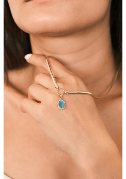 Asil 14 Ayar Mavi Oval Taşlı Altın Kolye KLY3984 fiyatları