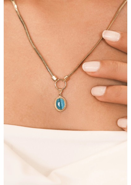 Asil 14 Ayar Mavi Oval Taşlı Altın Kolye KLY3984 fırsatları