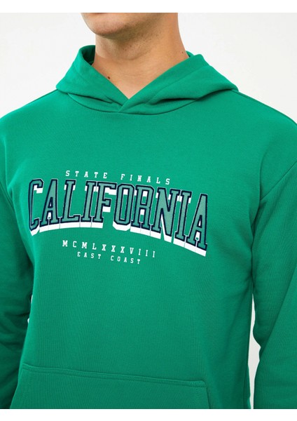 Xsıde Yeşil Uzun Kollu Baskılı Erkek Hoodie fırsatları