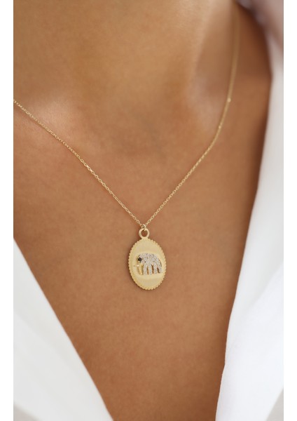 Taş Işlemeli Fil 14 Ayar Altın Kolye fiyatları