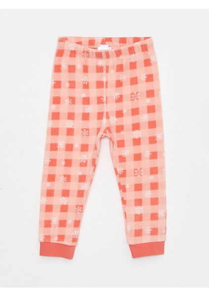 LCW baby Pembe Bisiklet Yaka Uzun Kollu Desenli Polar Kız Bebek Pijama Takımı