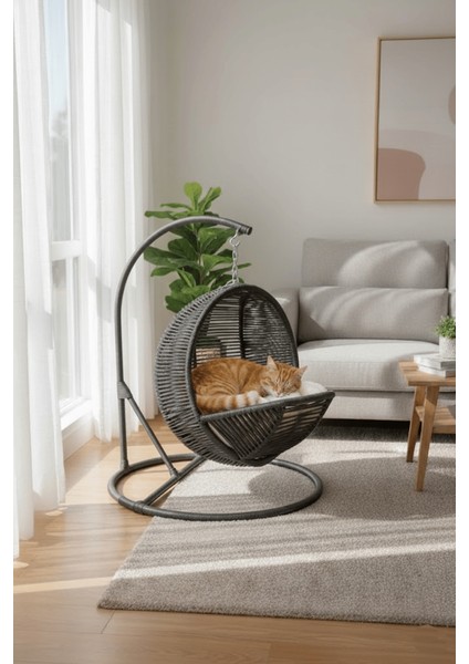 Pet Lüxperi Kedi Salıncağı & Kedi Yatağı & Kafesi 38X45X65 cm Antrasit