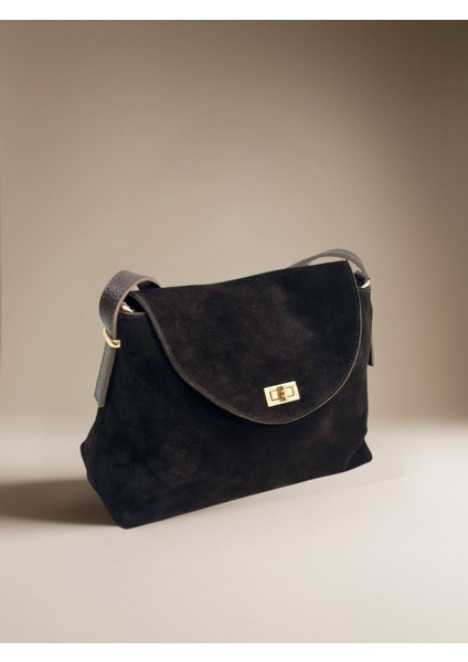 %100 Hakiki Süet Deri Kapak Detaylı Kadın El ve Omuz Çantası