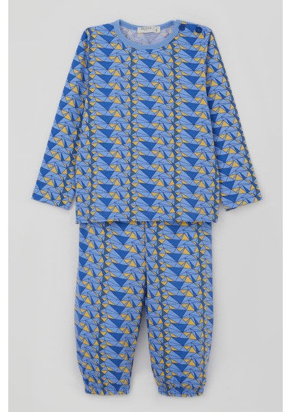 Erkek Bebek Pijama Takımı Renk Üçgeni 9 Ay-3 Yaş, Açık Mavi