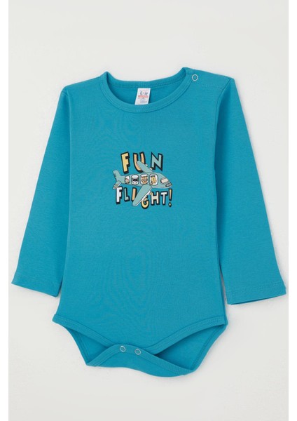 Erkek Bebek Çıtçıtlı Zıbın Body Pilot Hayvancıklar Baskılı 9 Ay-3 Yaş, Mavi