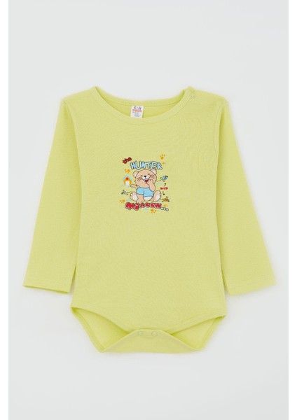 Erkek Bebek Çıtçıtlı Body Avcı Kedicik Baskılı 9 Ay-3 Yaş, Fıstık Yeşili fırsatları